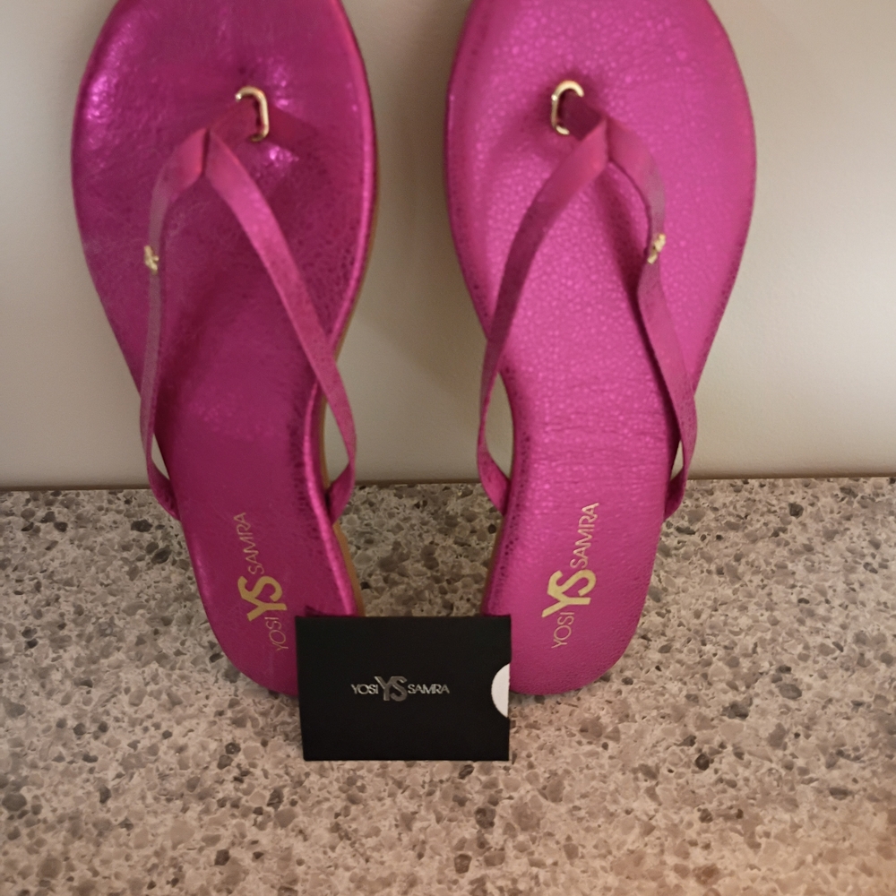 Yosi Samra Metallic Hot Pink Flip Flop Sandals